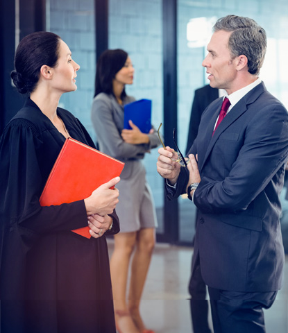 side view of lawyer interacting with businessman